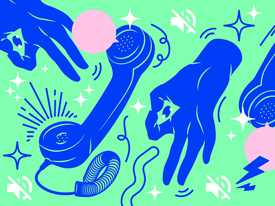 A Millenial Horror Story blue eye green hands illustration pattern phone pink playful vector