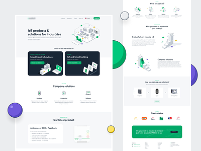 Iot products & solution for industries - landing page design dots illustration isometric isometric art isometric illustration isometry landing ui vector