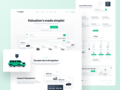 Cymple landing page app car illustration landing ui ux valuation vector