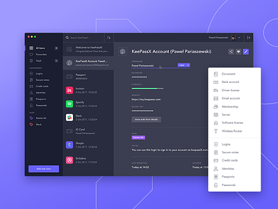 KeepassX redesign concept app black dark dashboard keepassx password security theme web