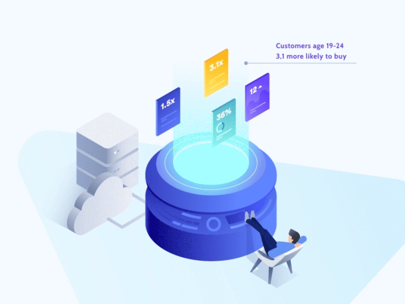 Tellius | genius insights engine after animation effects gradients illustration isometric vector