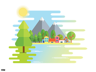 landscape illustration (flat design) by roni Hosman on Dribbble