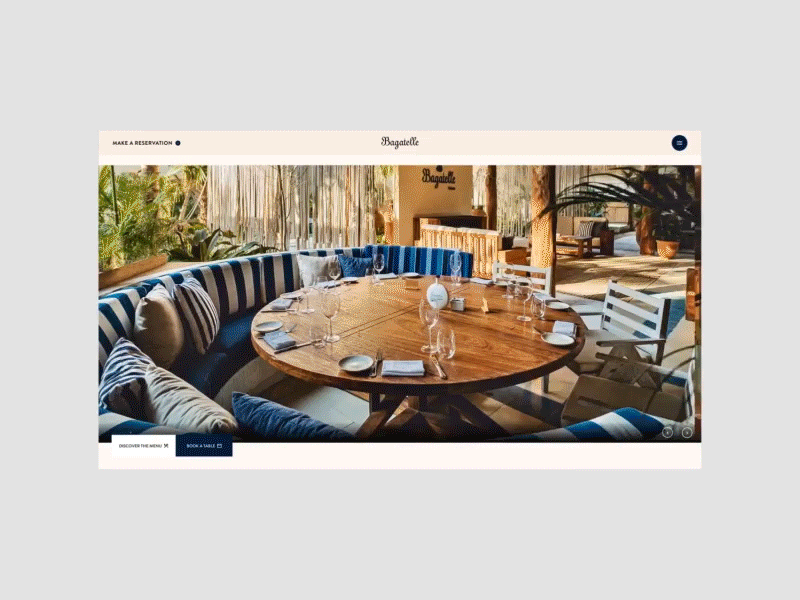 Bagatelle animation design designsystem interface minimal motion restaurant ui ux webdesign