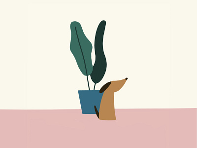 A Pup and a Plant dog illustration minimalist neutral plant