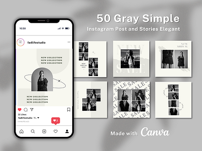 50 Gray Simple Instagram Post and Stories app branding canva canva apps canva editor design graphic design gray design illustration instagram instagram post instagram story logo media minimalist post simple small business social ui