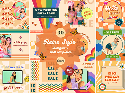 30 Retro Style Instagram Post Templates app branding canva canva apps design graphic design illustration instagram logo ui