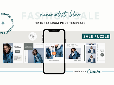 Minimalist Blue Fashion Sale Instagram Post Templates app branding canva canva apps design graphic design illustration instagram logo ui