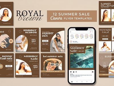 12 Royal Brown Canva Flyer Templates app canva canva apps design etsy flyer instagram instagram post instagram story minimalist mockup post product sale design story summer summer sale templates tropical