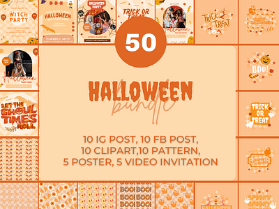 Retro Halloween Bundle Canva Templates