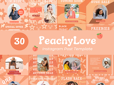 PeachyLove Instagram Canva Template canva canva design canva edit canva free canva pro canva sale canva template editable canva free free to edit freebies instagram instagram canva template instagram post retro sale template template canva templates y2k