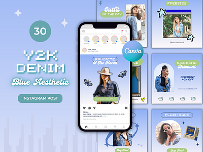 Y2K Denim Blue Aesthetic Canva Template