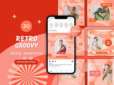 Retro Groovy Canva Instagram Template app canva canva apps canva free canva pro groove groovy instagram instagram post instagram template retro template templates y2k