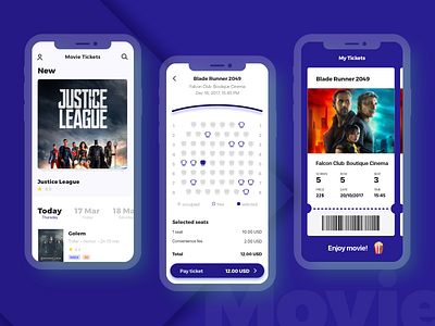 Concept of the cinema app app design application cinema iphone x mobile movie selection ticket