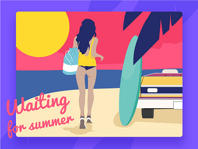 Summer Girl beach card girl illustration summer surf web