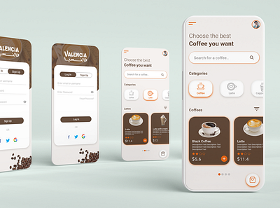 Valencia app - Coffee shop application adobe xd cappuccino coffee design flutter latte mobile modern simple ui ux