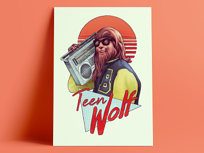 Finished Teen Wolf 85 1980s 80s movie basketball digital art digital illustration illustration movie poster pencil drawing poster art