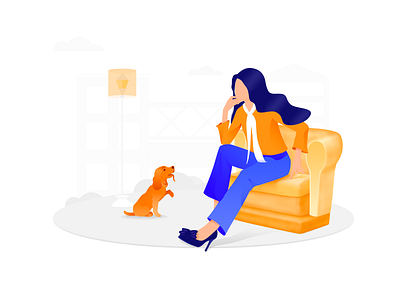 A woman and a dog design flat design illustration ui