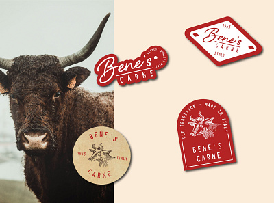 Bene's Carne Butcher Logo Variations/ Stickers brand identity branding butcher cow design food graphic design illustration label logo meat sticker
