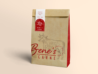 Bene's Carne Butcher Packaging Pouch Design bag brand identity branding butcher design food graphic design illustration kraft logo meat packaging pouch