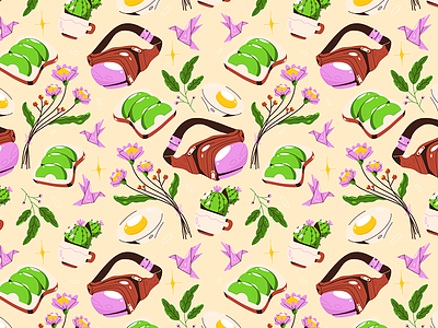 Hipster Brunch Essential Kit avocado cactus egg illustration pattern seamlesspattern vector