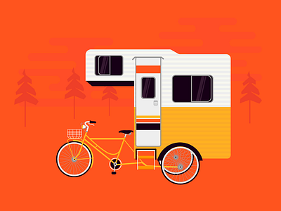 Bikecaravan bicycle bike camping caravan illustration2d van
