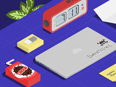 00s Desk clock desk illustration isometric music vector