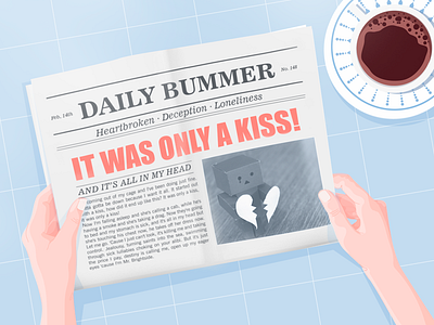 Mr Brightside coffee heartbroken illustration kiss love newspaper relationship song vector