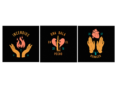 Feels amor bullet corazon fire hands heart illustration love retro vector vintage