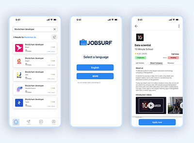 Jobsurf UI/UX Design app design app ui bangla bangladesh blue ui design job app jobsurf ui ux