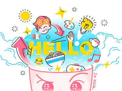 Hello Dribbble~! brain colors debut drawing first shot flat design hello illustration painting thanks