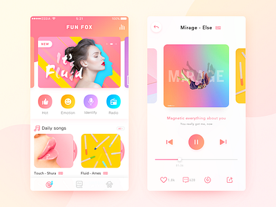 Music App Design app colorful icon music pink play soft ui ux