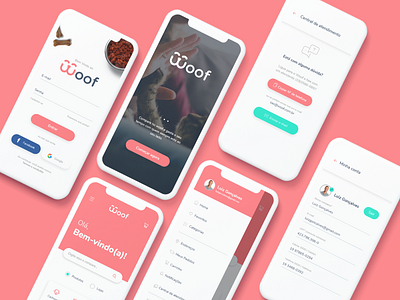 Woof • Screens app app design color design dog flat icon illustration interface mobile pet ui ux vector web