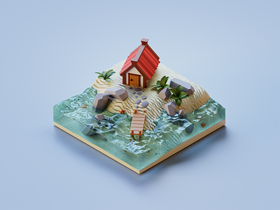 3D ISLAND in Blender 3.0.1 3d blender house island lowpoly modeling water