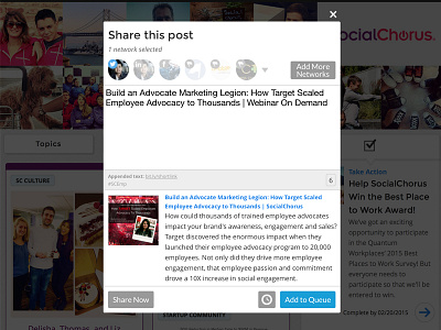 Share to multiple networks modal post queue share social