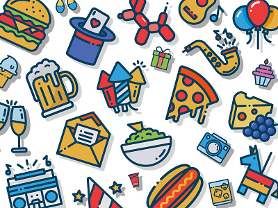 Party icons beer fireworks free icon design icon set icons illustration magic party pizza vector