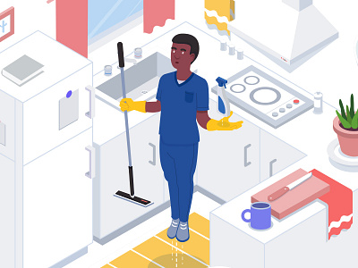 Expert Cleaners app branding clean design edmonton expert flat float illustration isometric kitchen minimal vector