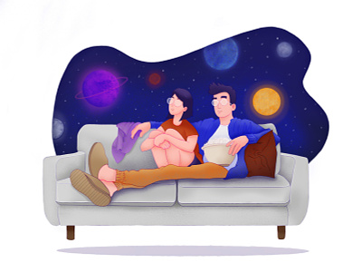 Loungin’ chill cosmic couple cuddle family illustration love married movie space