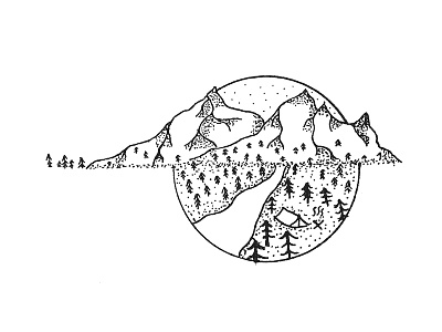 Mountain Pen Illustration 0.1 0.2 camping drawing freehand illustration inspiration line art nature pen tattoo tent