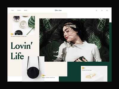 Olive & June clean design ecommerce florals gold minimal palm statement ui ux web