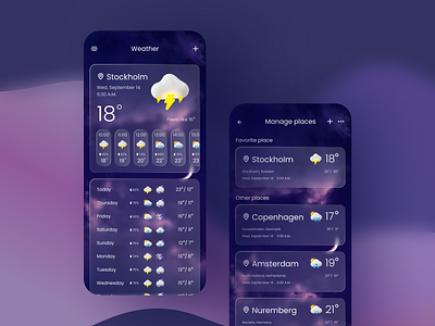 Daily UI 037 - Weather android app daily ui 037 dailyui dailyuichallenge dark theme design figma ios mobile mobile app mobile design ui uidesign userinterface ux weather weather app