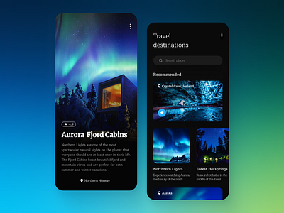 Travel App Concept aurora mobile northern lights travel app ui visual design winter winter travel