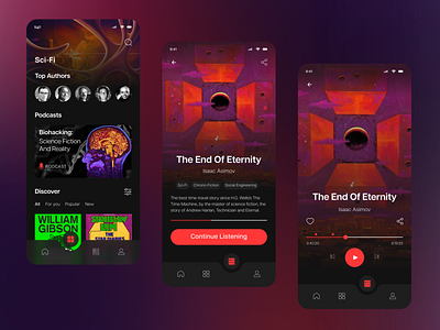 Audiobook App Player audiobook audiobook app darkmode isaac asimov mobile mobile app player ui visual design