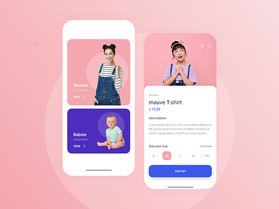 Clothes Store App android appdesign baby cart clear clothes desqamar ecommerce freelancer girls interaction ios kids mobile pink prodact simple store uidesign women