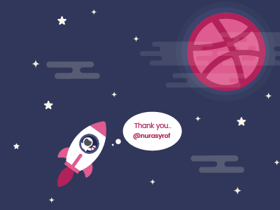 First Shot astronaut awesome debut design dribbble first shot hello illustration invitation pink thank vector