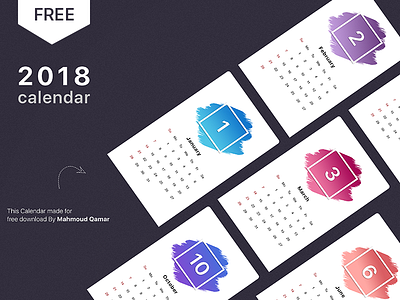 Calendar of 2018 by Mahmoud Qamar 2018 calendar cards gradient illustration painting print vector watercolor