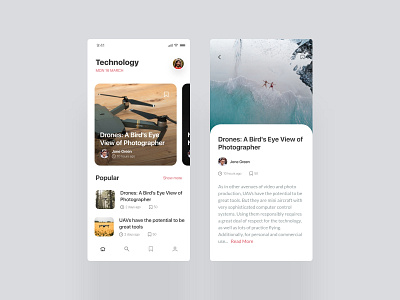 Technology App Screens app app design application branding color design drone flat gradient grey illustration ios news product simple tech technology ui ux white