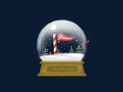 Pioneer 2021 Christmas Card card christmas illustration north pole reindeer rocket snow snow globe trees winter