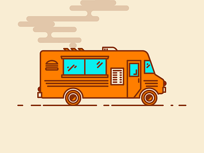 Food Truck blue food minimalist orange truck vector