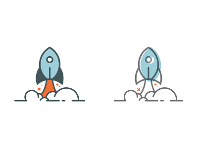 Rocket WIP 2 blue clean illustrator lines logo options orange rocket space stars