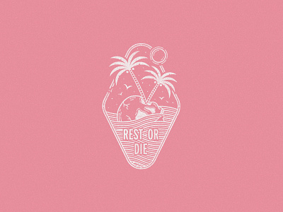 Rest or Die. apparel beach illustration island ocean palms pink skull summer sun water